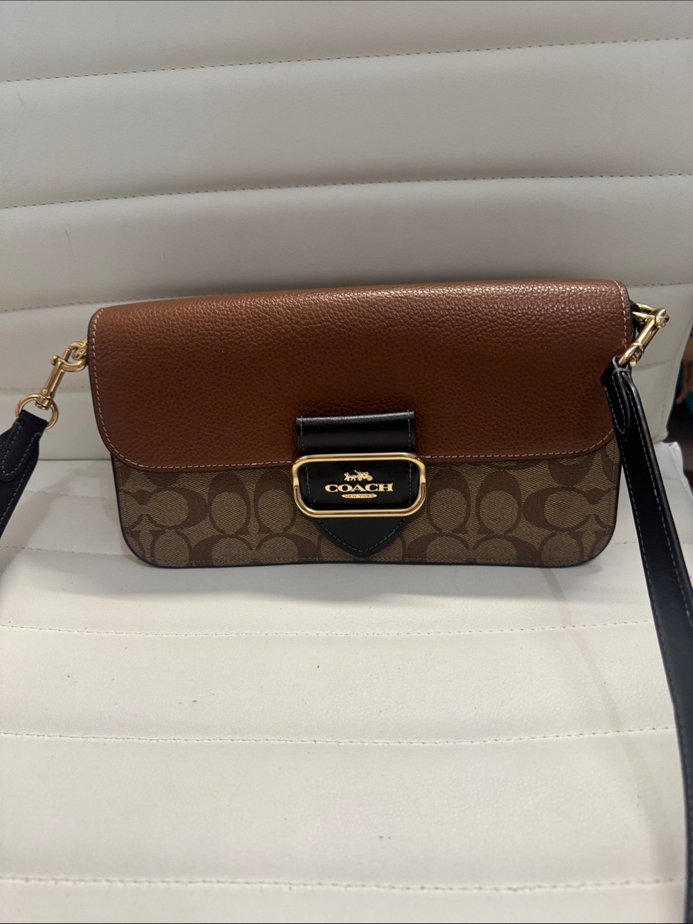Coach Brown Signature Canvas Crossbody with Leather Flap